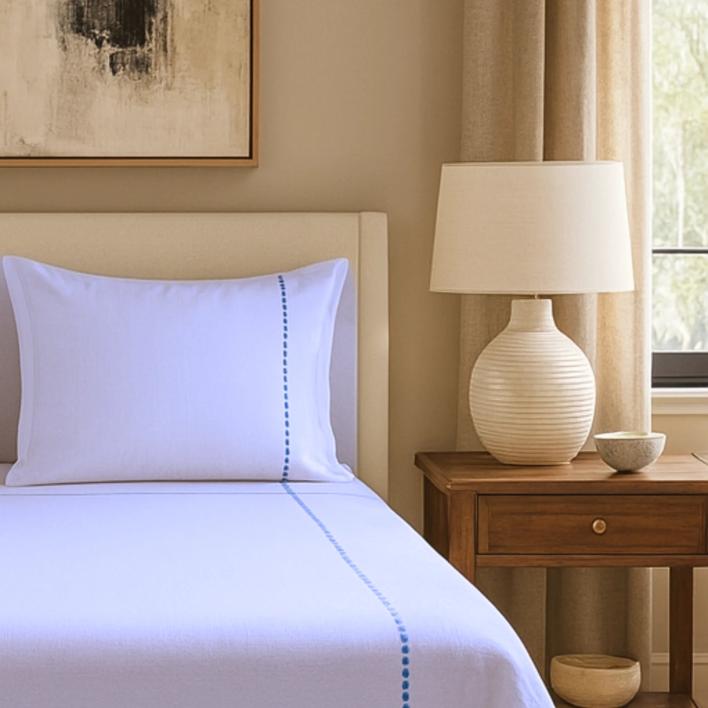 Light Blue 400TC Percale Hand Embroidered 100% Cotton Bedsheet