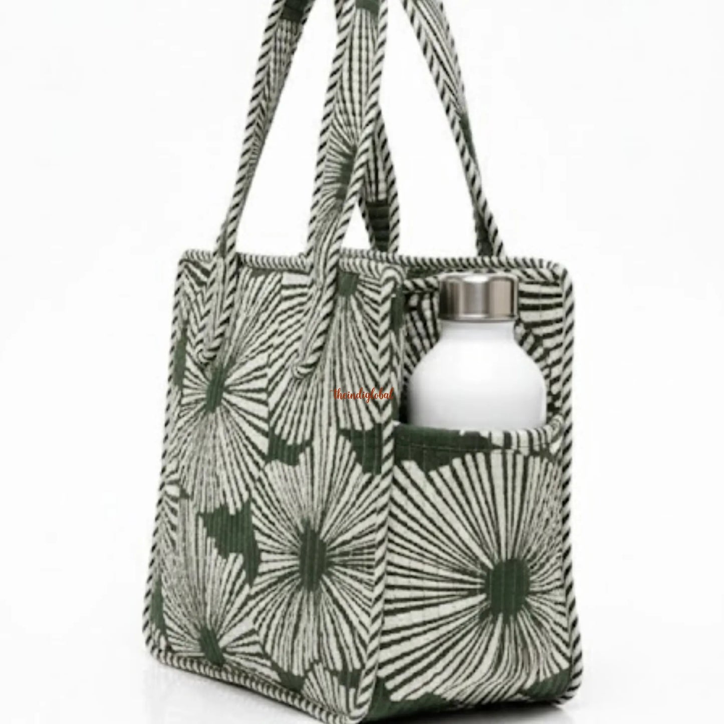 Mini Tote Bag with Zip & Bottle Holder Green