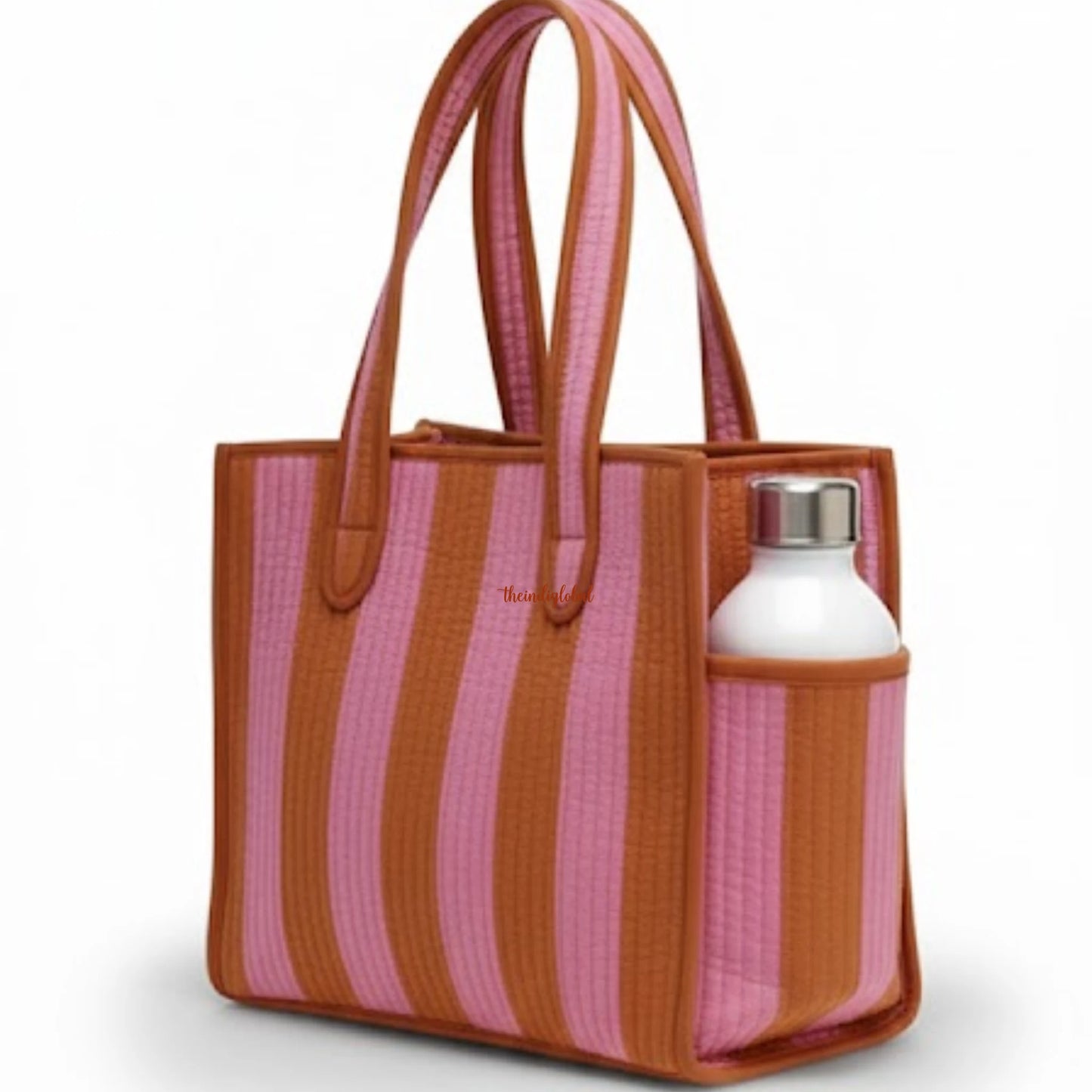 Mini Tote Bag with Zip & Bottle Holder Rosewood Stripe
