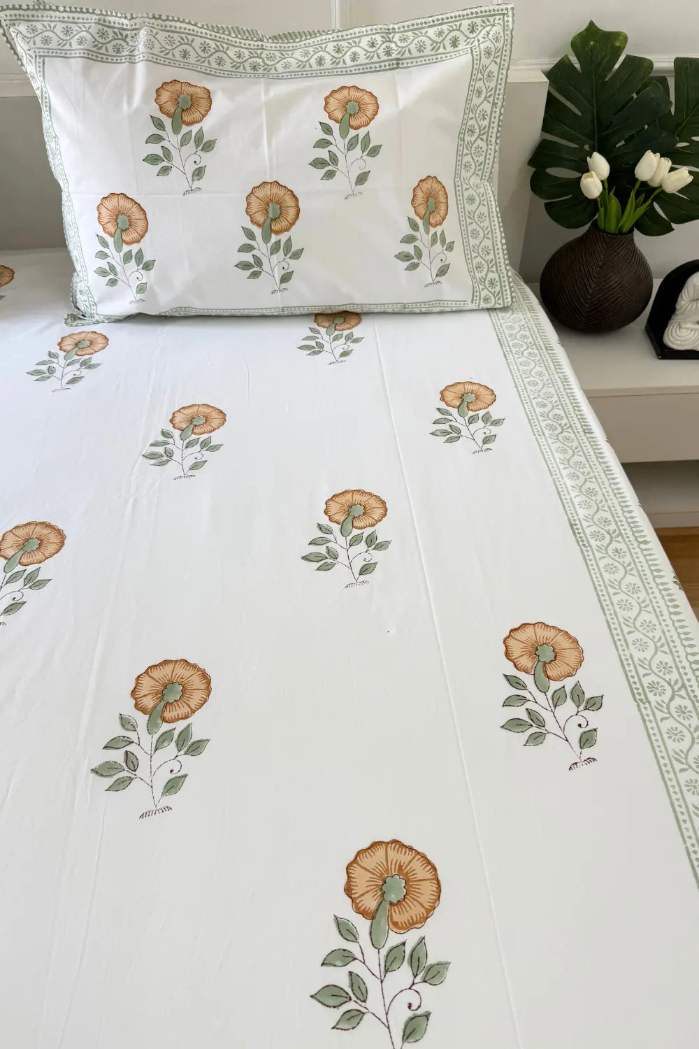 Ramya Hand Block Soft Cotton Bedsheet with 2 Pillow Covers 108*108 inches