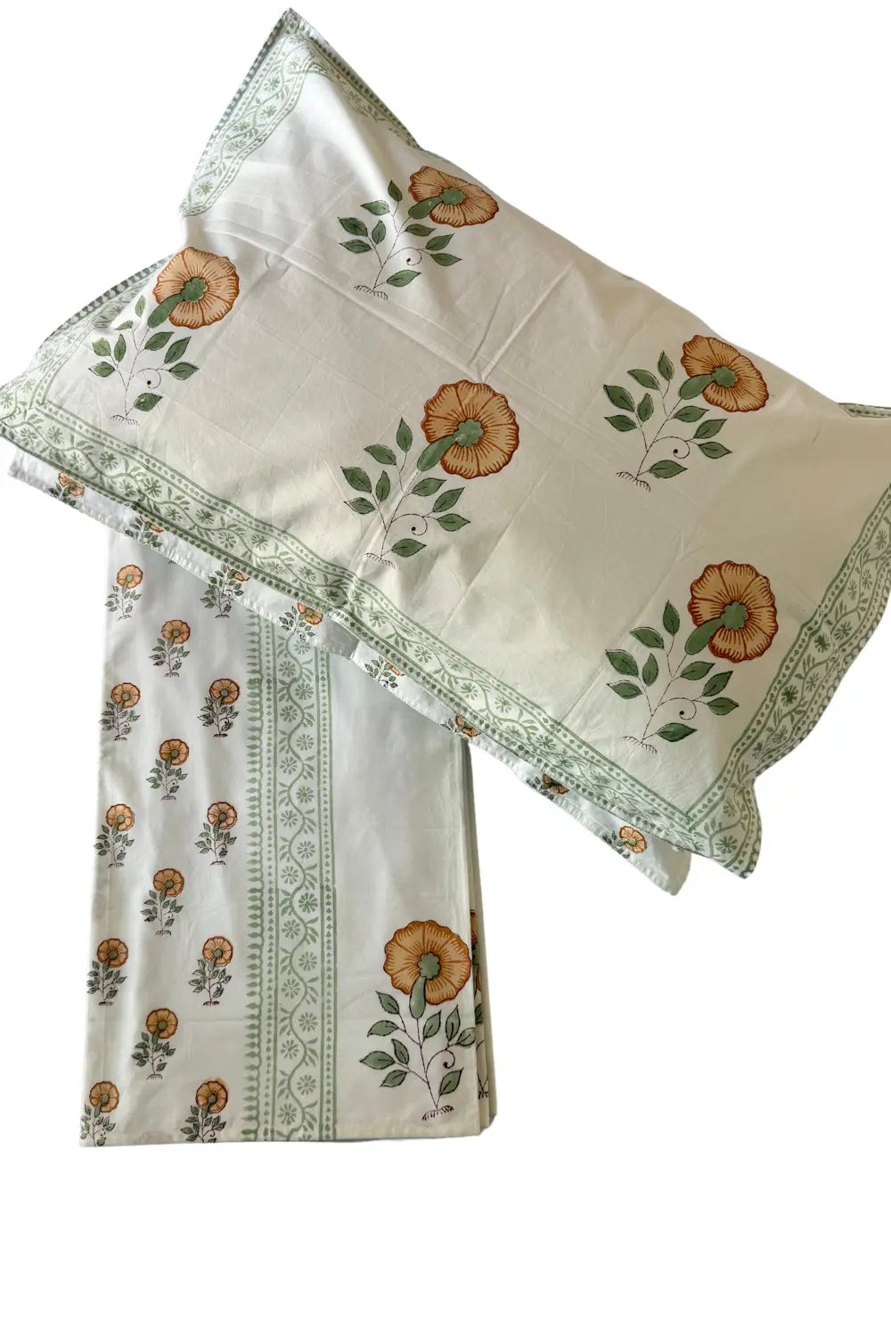 Ramya Hand Block Soft Cotton Bedsheet with 2 Pillow Covers 108*108 inches