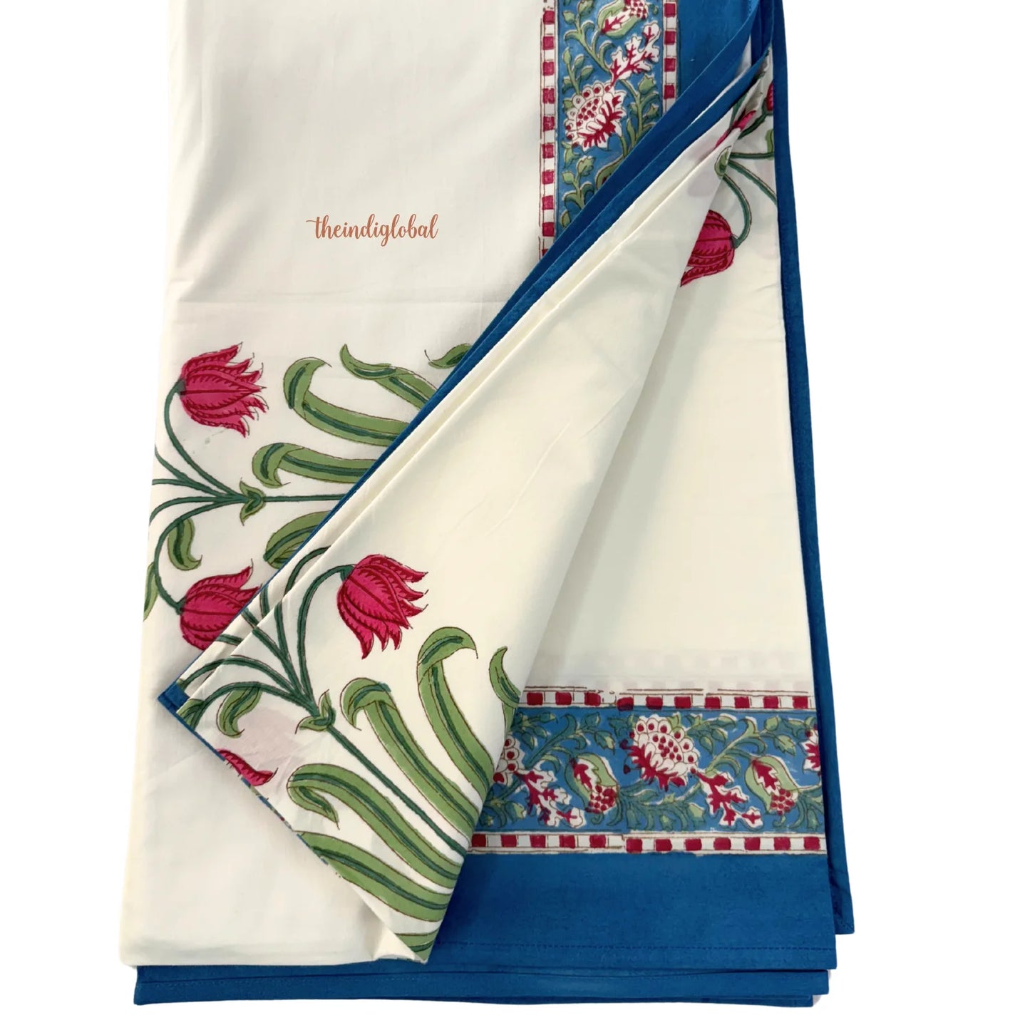 Ramya Hand Block Soft Cotton Bedsheet with 2 Pillow Covers 108*108 inches Holytulip