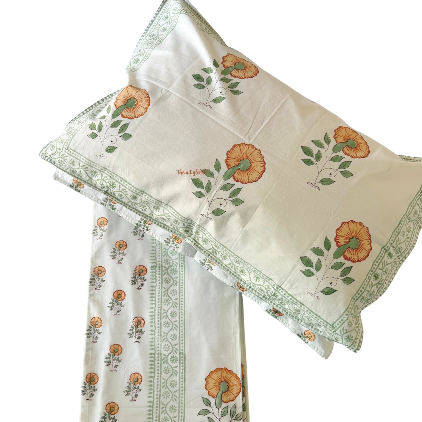 Ramya Hand Block Soft Cotton Bedsheet with 2 Pillow Covers 108*108 inches flower