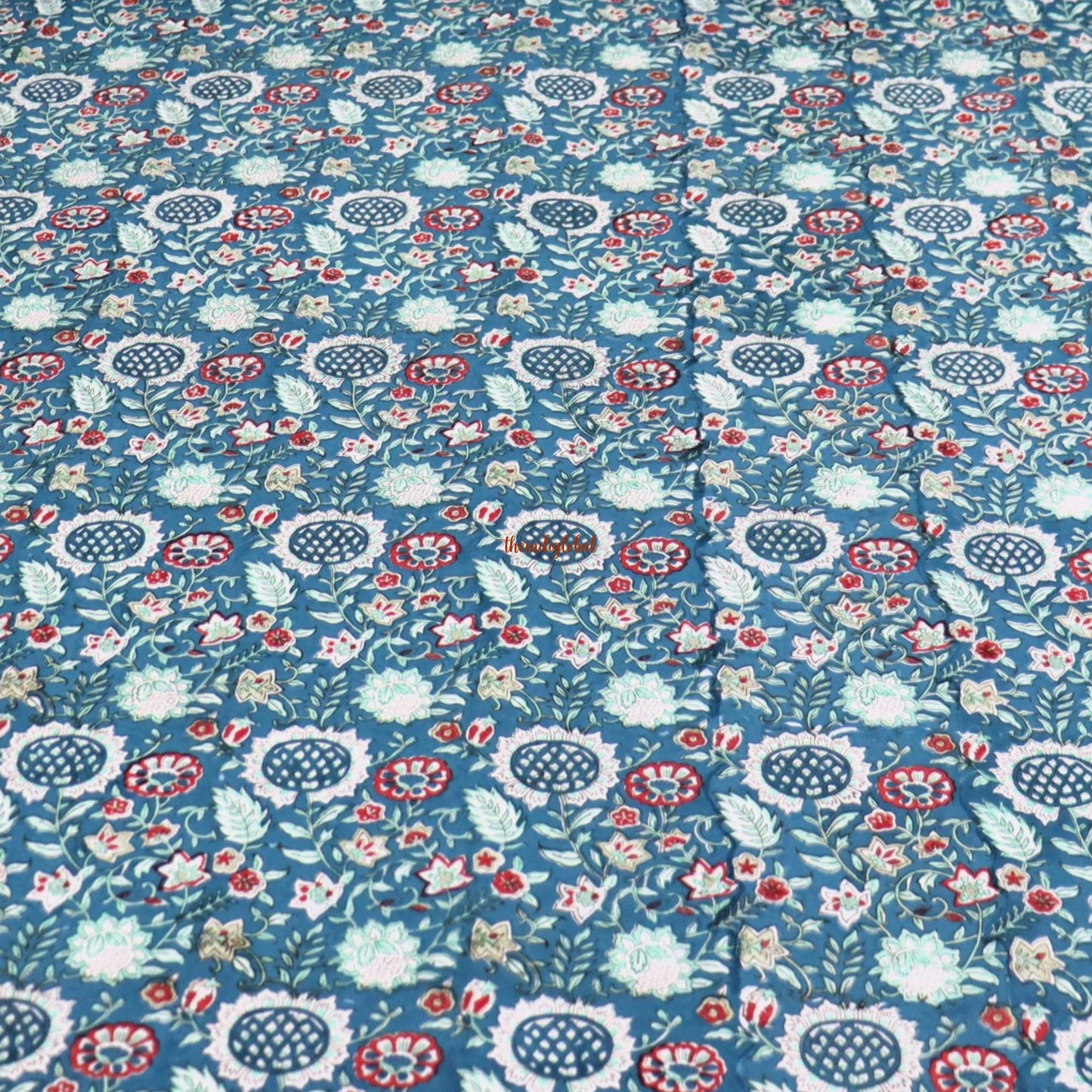 Ramya Hand Block Soft Cotton Bedsheet with 2 Pillow Covers Blue