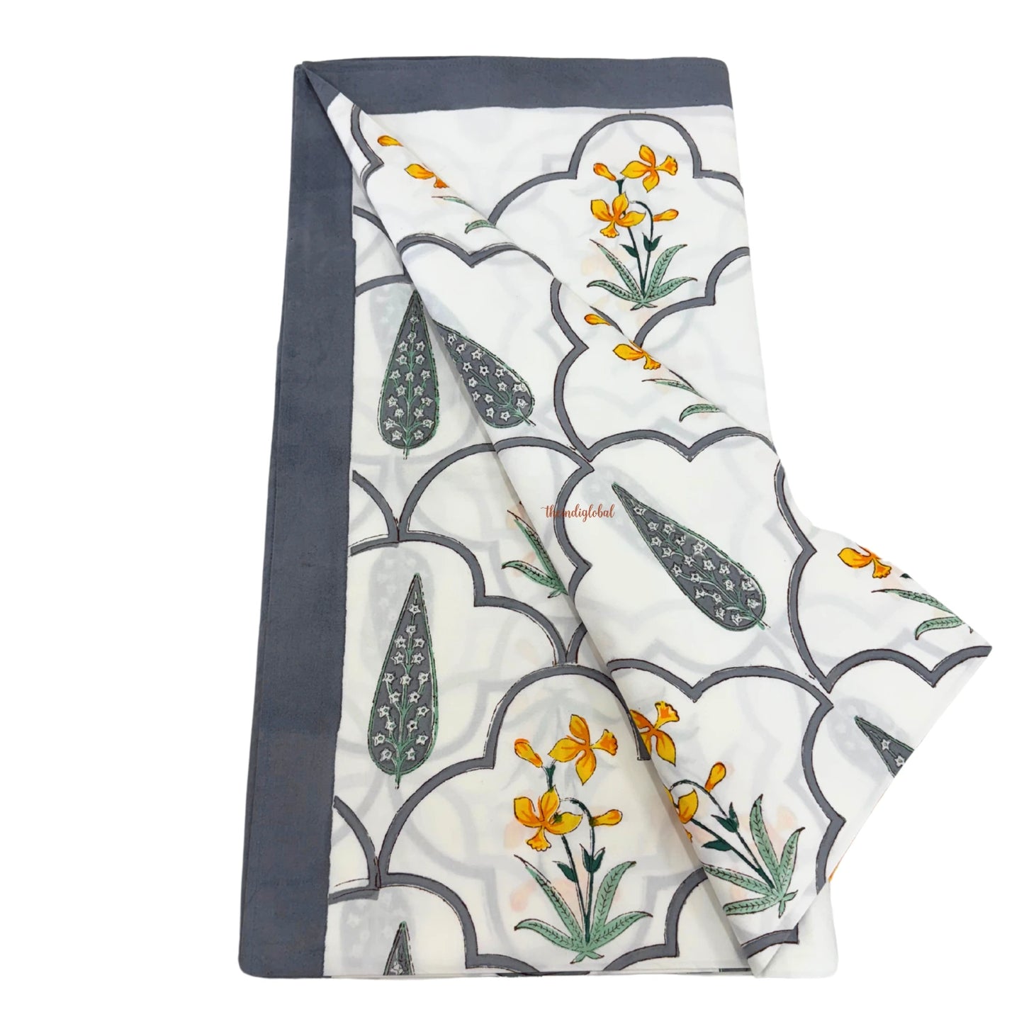 Ramya Hand Block Soft Cotton Bedsheet with 2 Pillow Covers Grey