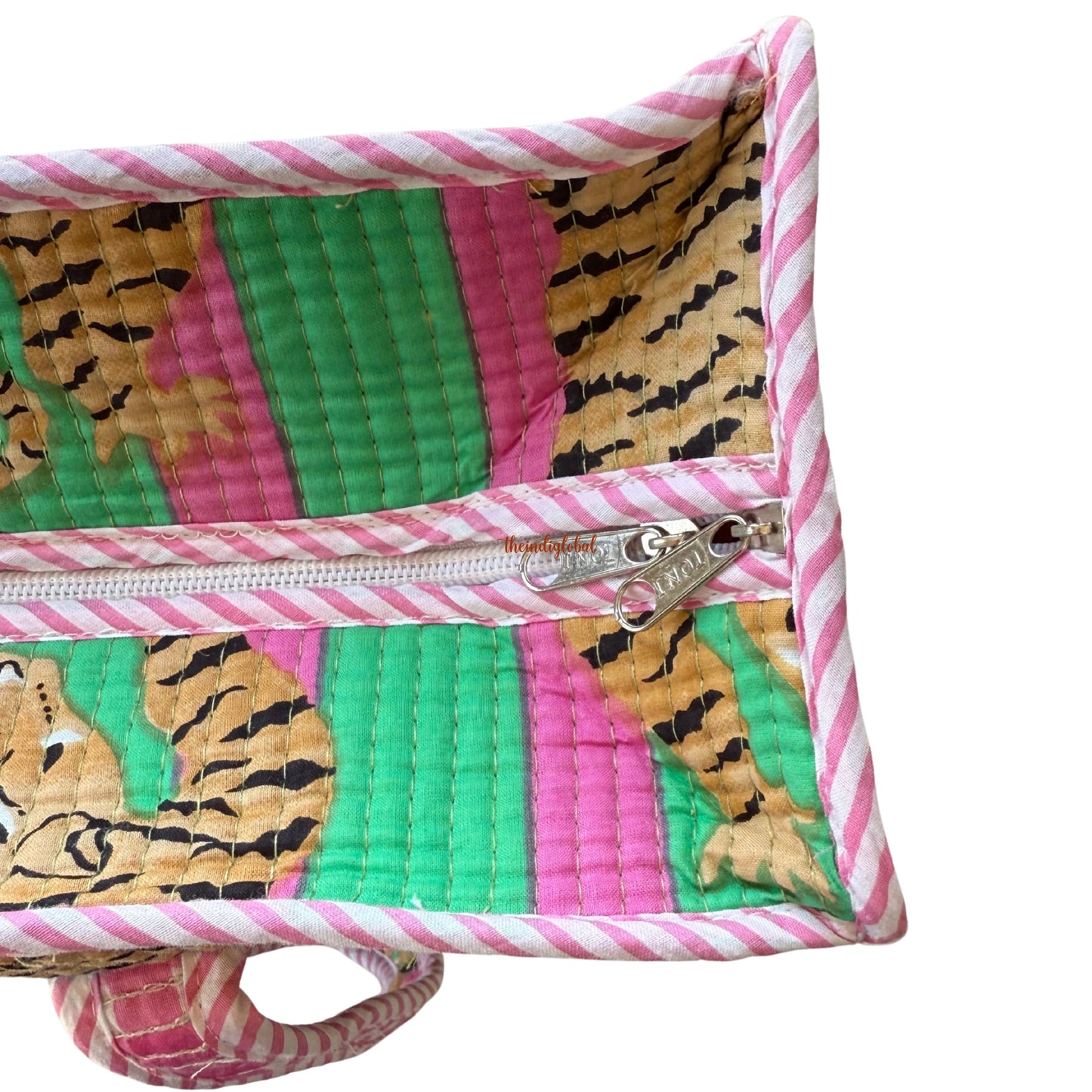 Pink Handblock Printed Big Tote Bag with Zip