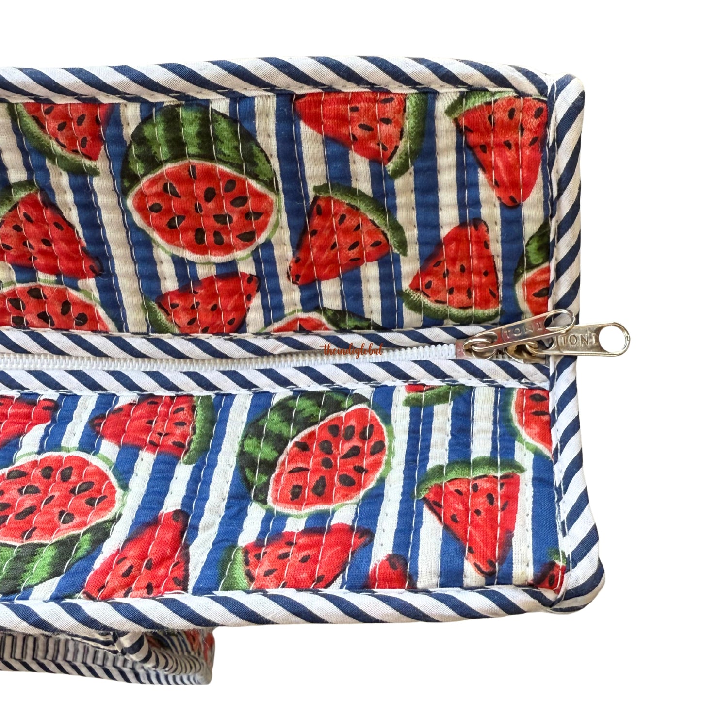 Red Handblock Printed Big Tote Bag with Zip