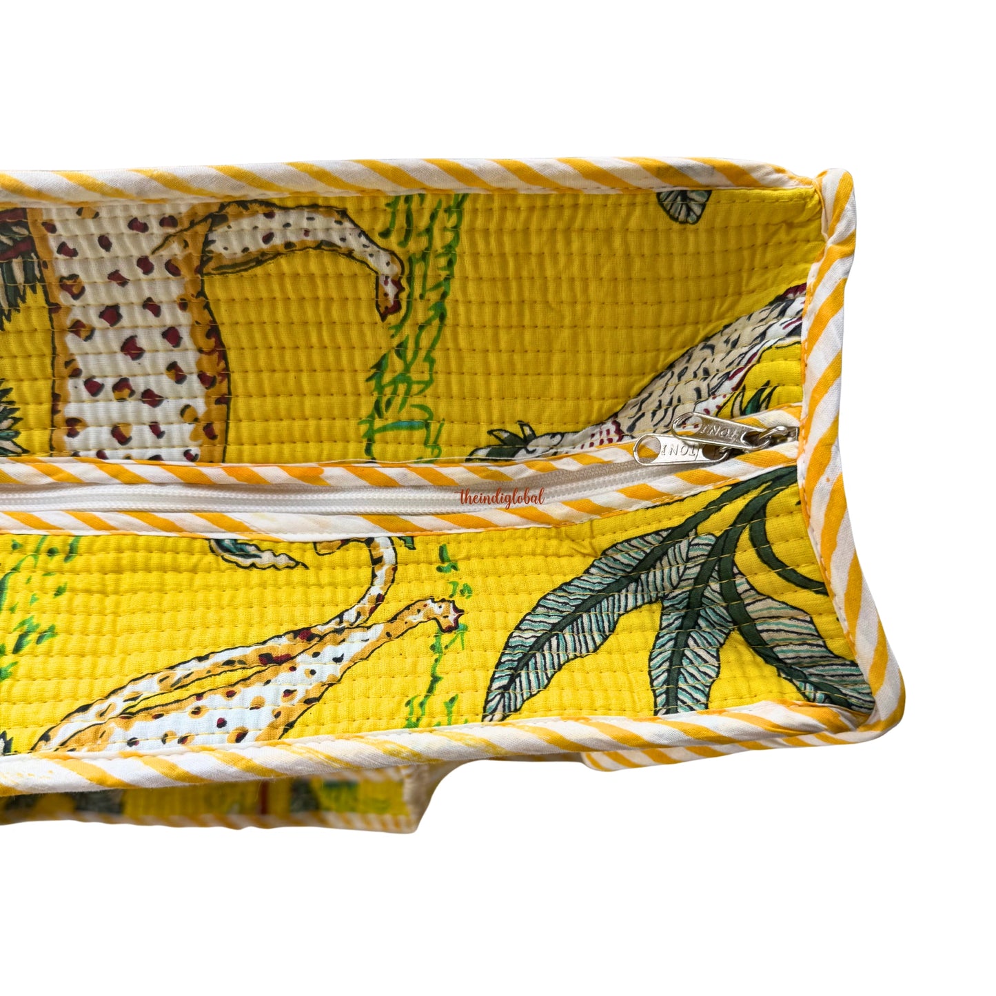 Yellow Handblock Printed Big Tote Bag with Zip