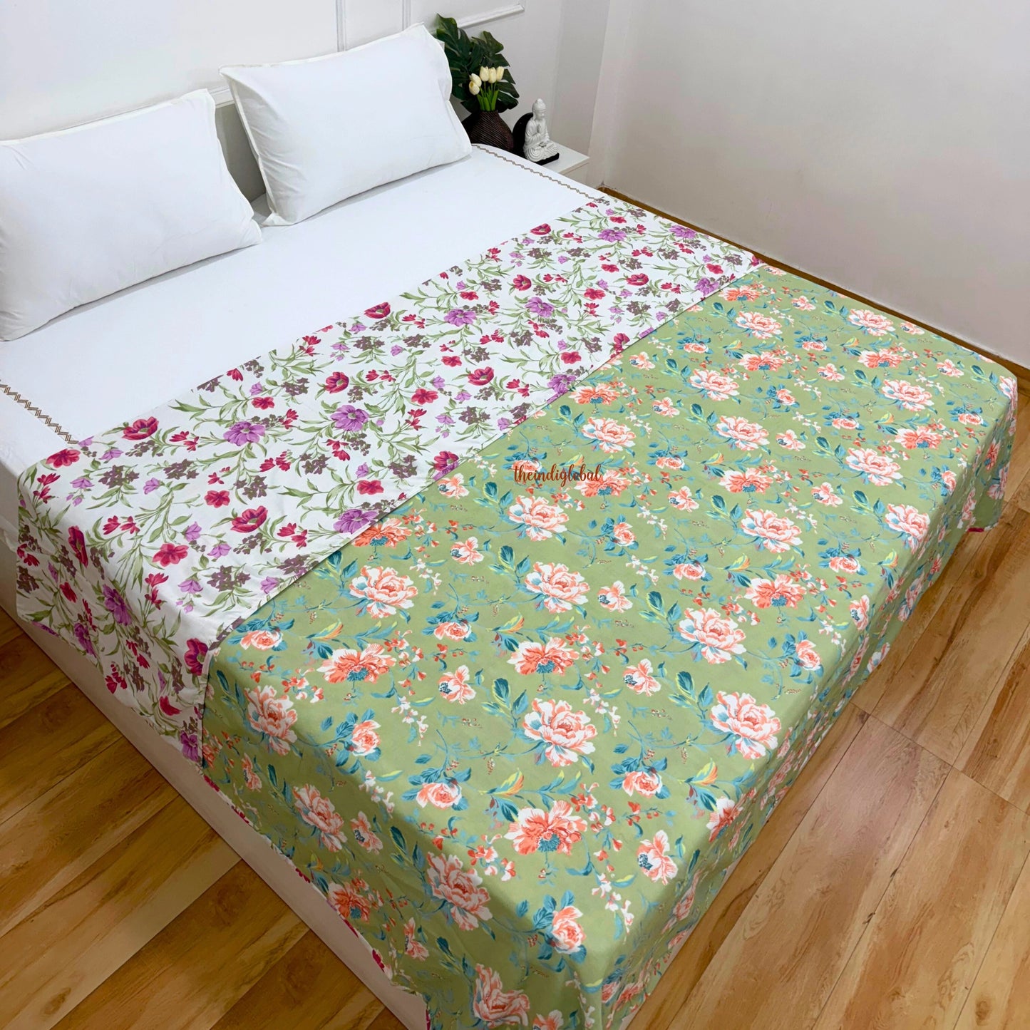 Utsav Reversible King Size Mulmul Dohar 210 TC Green