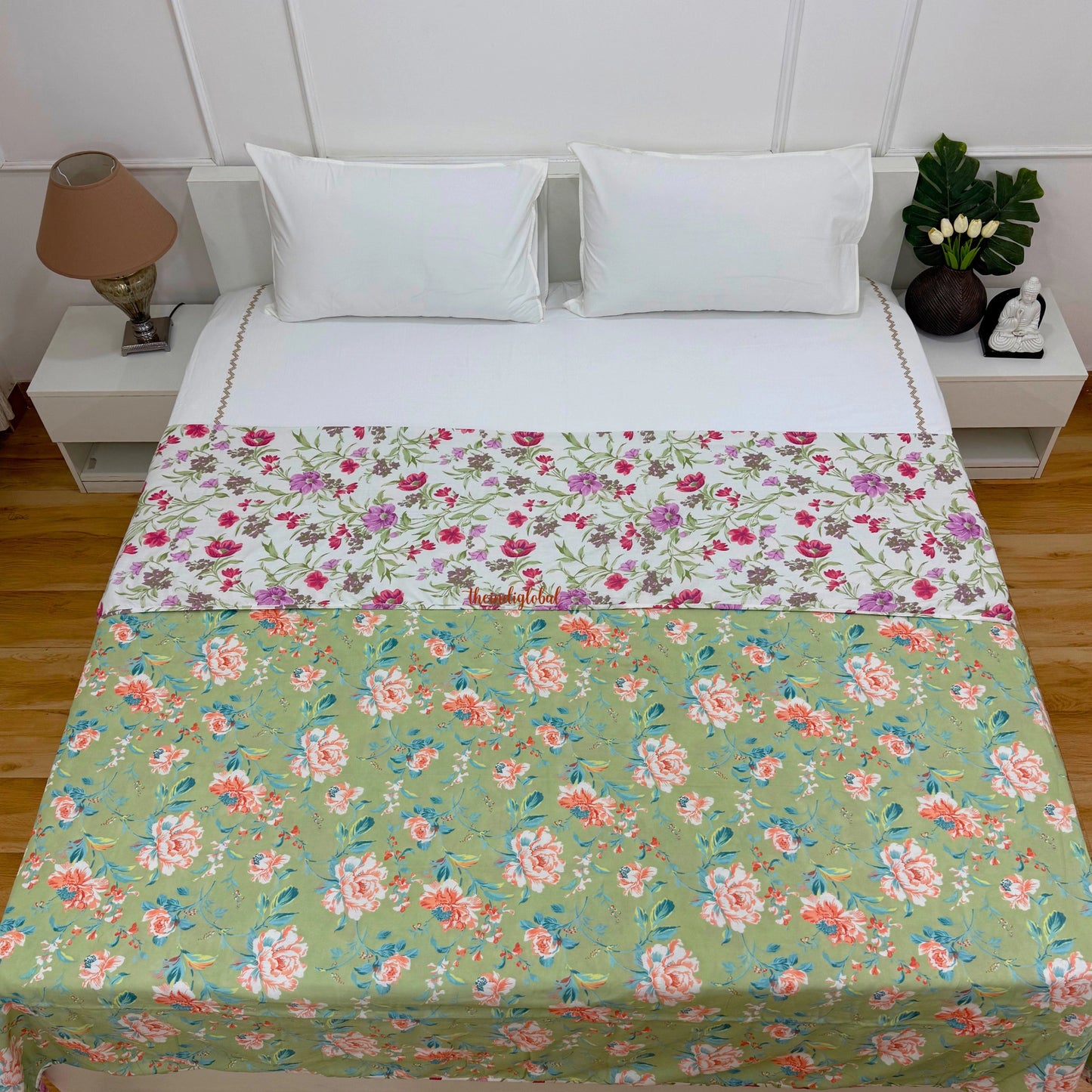 Utsav Reversible King Size Mulmul Dohar 210 TC Green