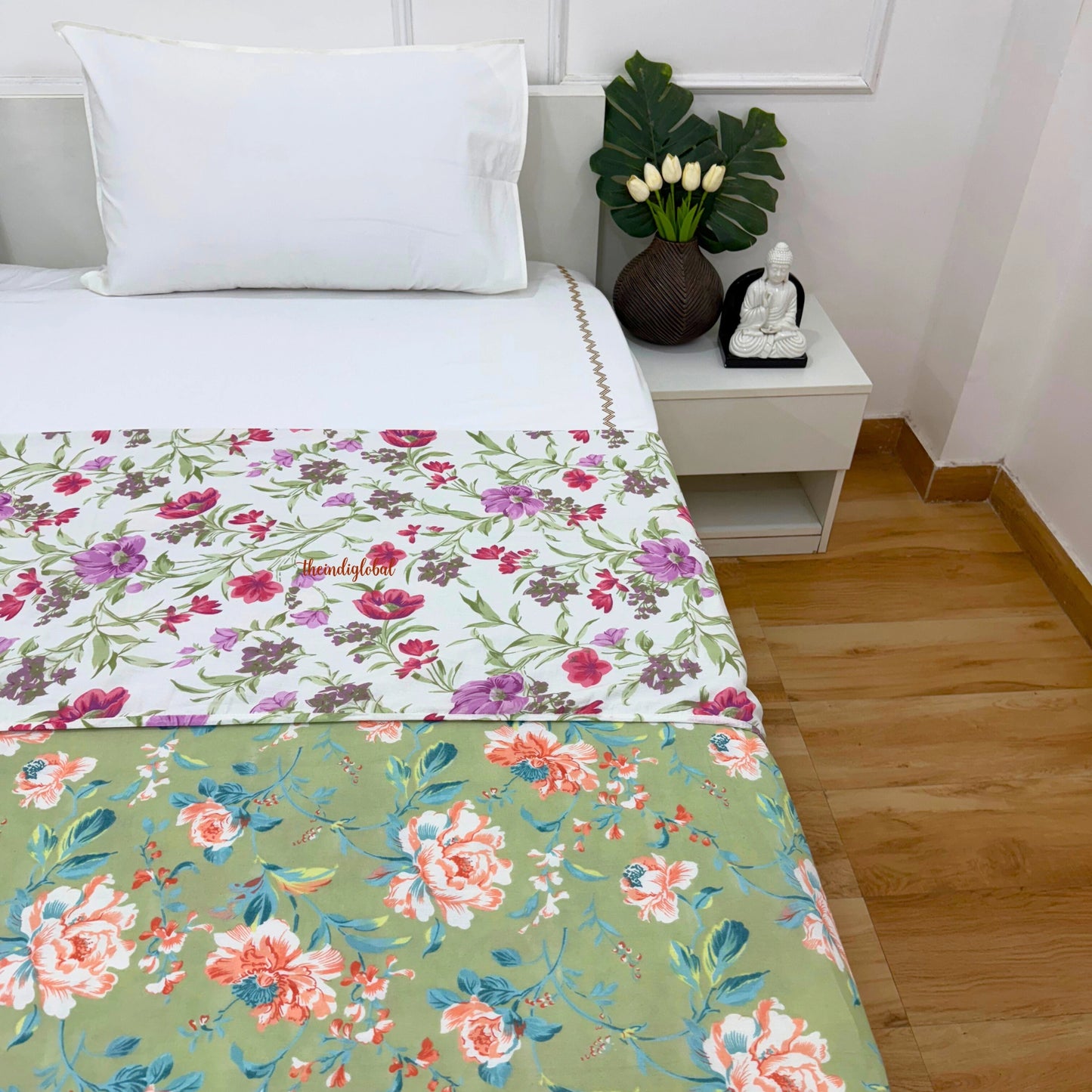 Utsav Reversible King Size Mulmul Dohar 210 TC Green