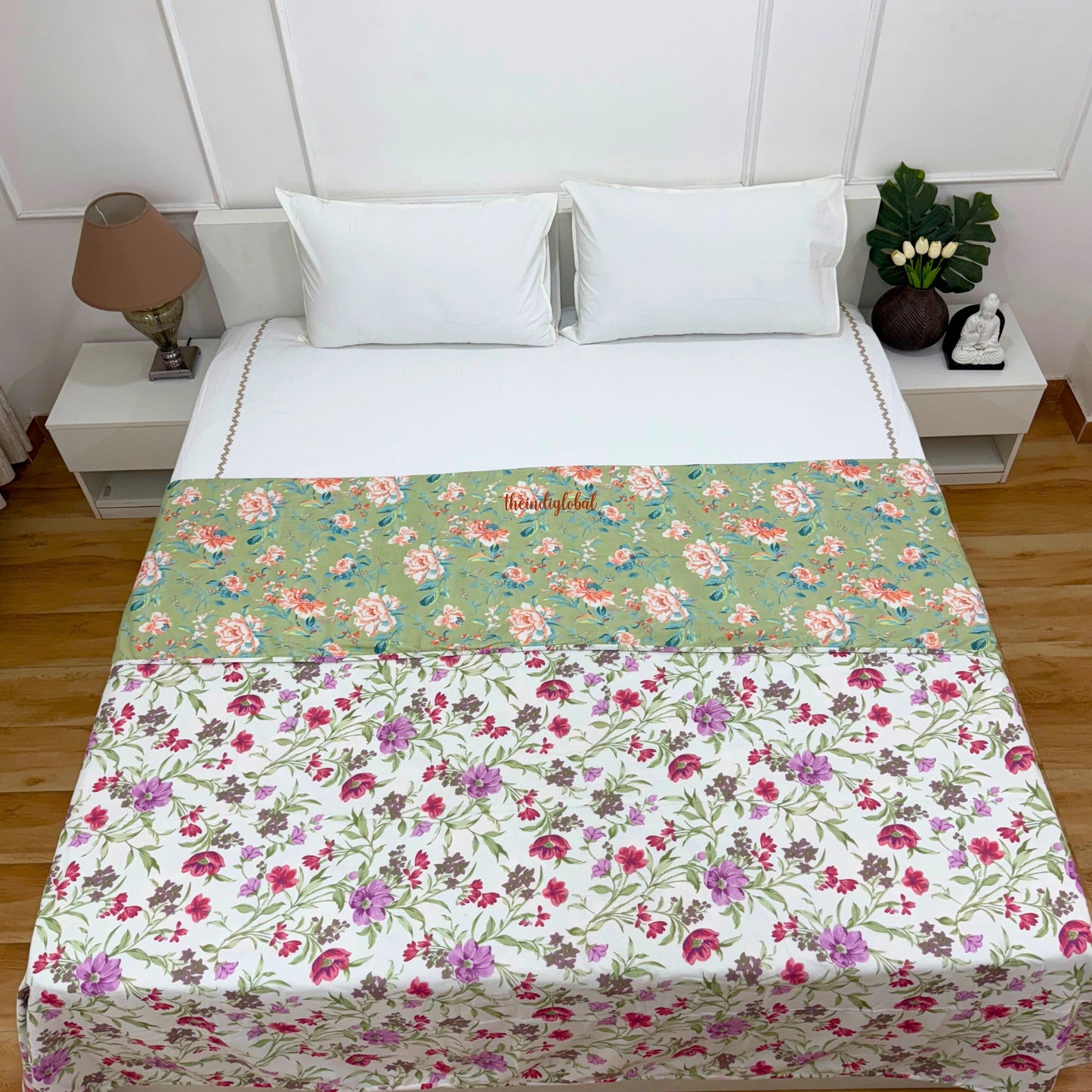Utsav Reversible King Size Mulmul Dohar 210 TC Lavender Green