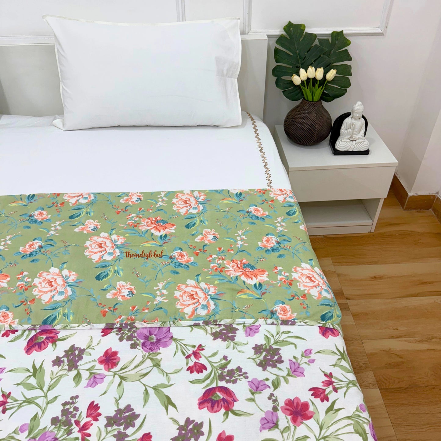 Utsav Reversible King Size Mulmul Dohar 210 TC Lavender Green