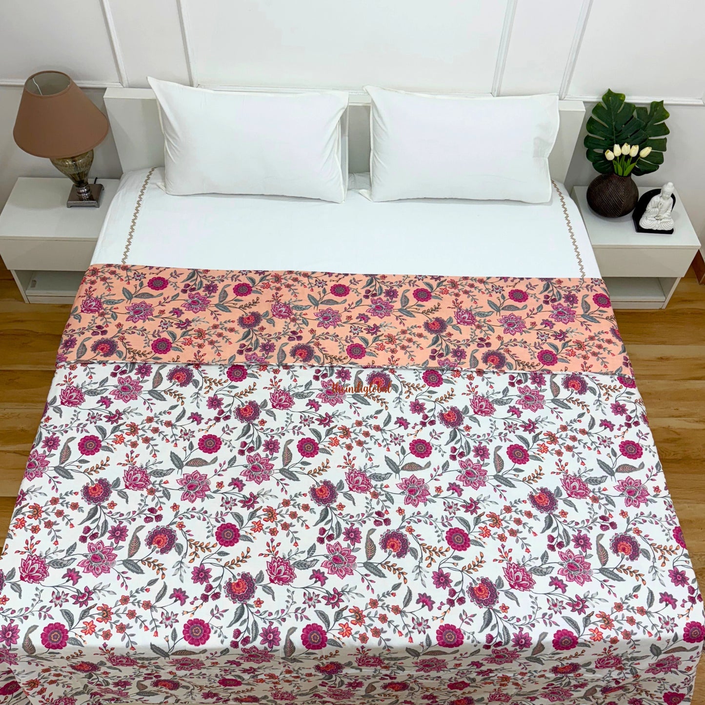 Utsav Reversible King Size Mulmul Dohar 210 TC Pink White