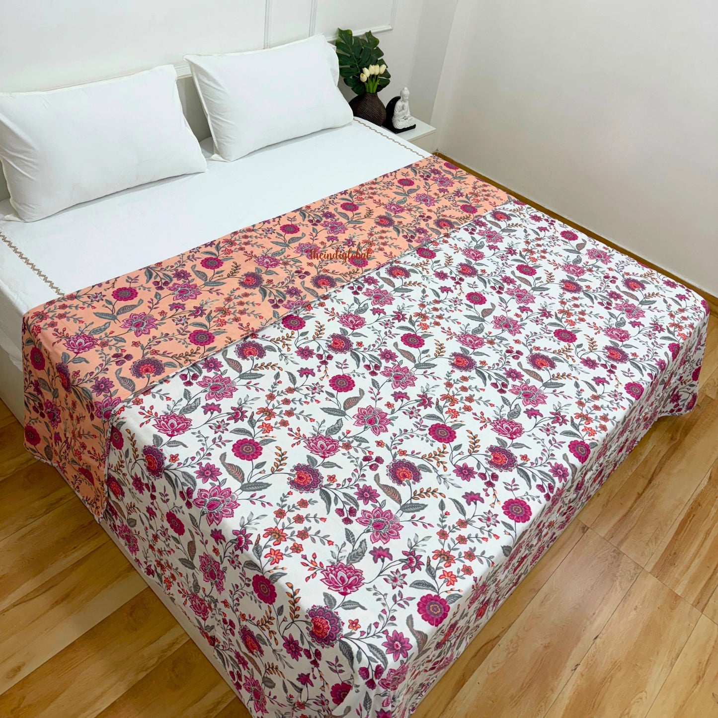 Utsav Reversible King Size Mulmul Dohar 210 TC Pink White