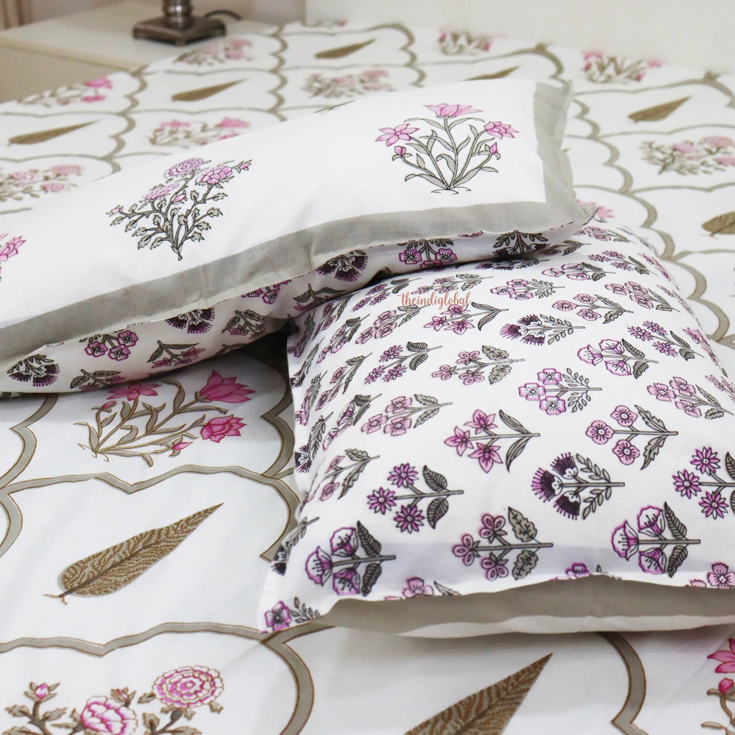 Veda Hand Block Soft Cotton Bedsheet with 2 Pillow Covers Brown