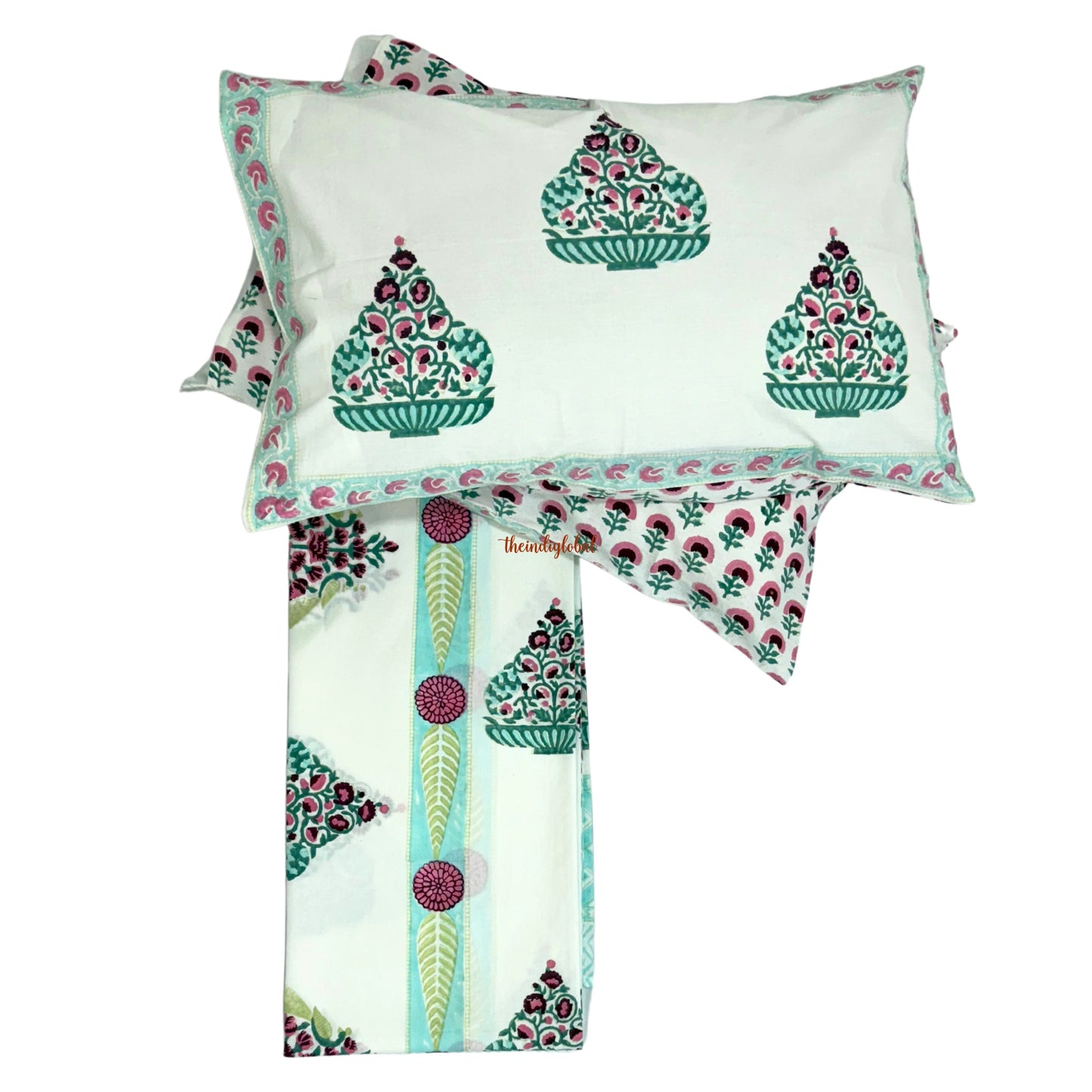 Veda Hand Block Soft Cotton Bedsheet with 2 Pillow Covers Blue