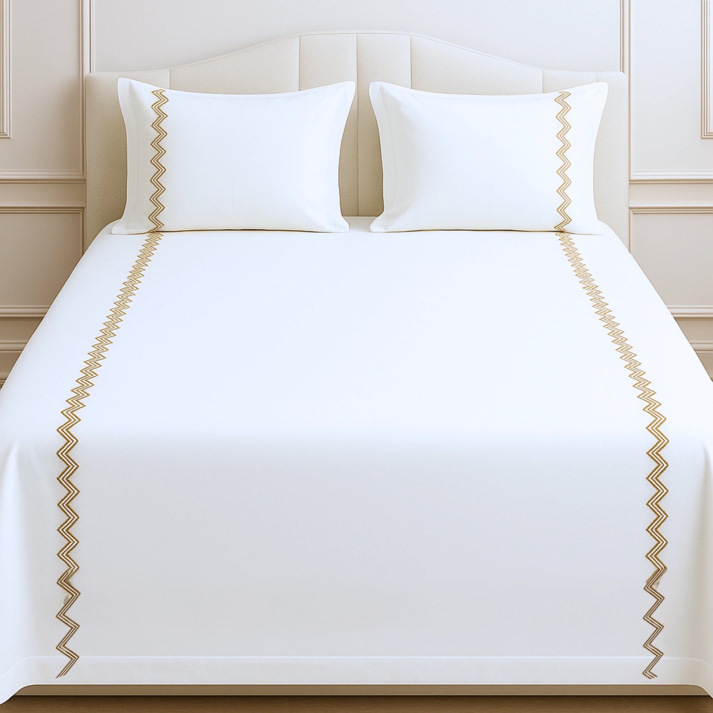 White 400TC Percale Hand Embroidered 100% Cotton Bedsheet