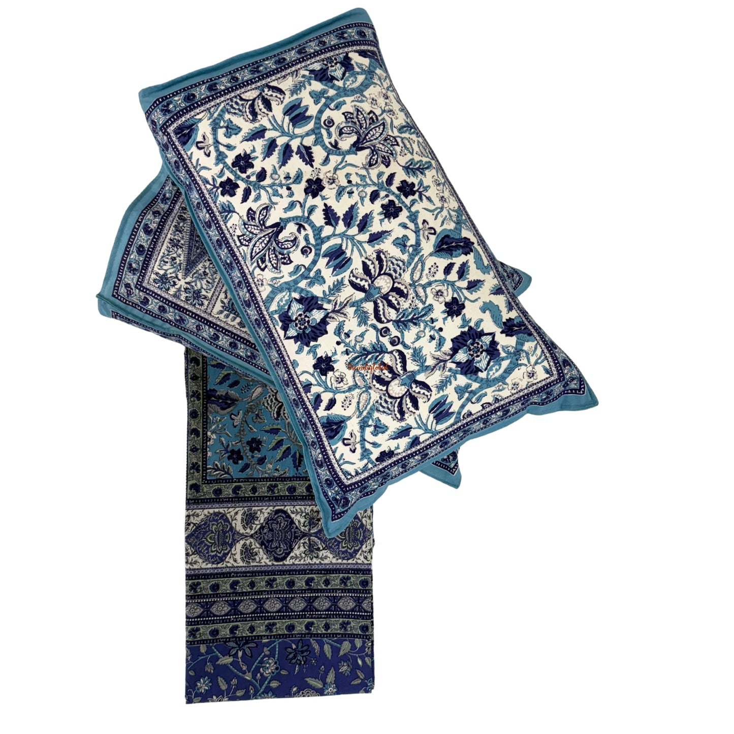 Homi Cotton Bedsheet for Super King Size Bed With Two Reversible Pillow Covers Blue