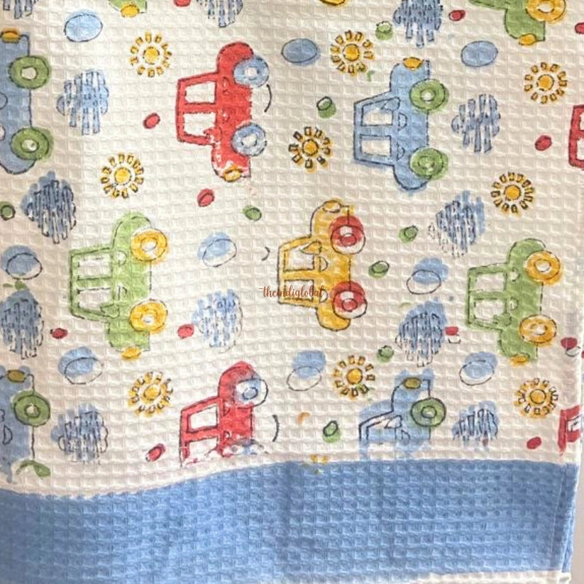 Hand Block Printed Kids Cotton Bath Towel Cars