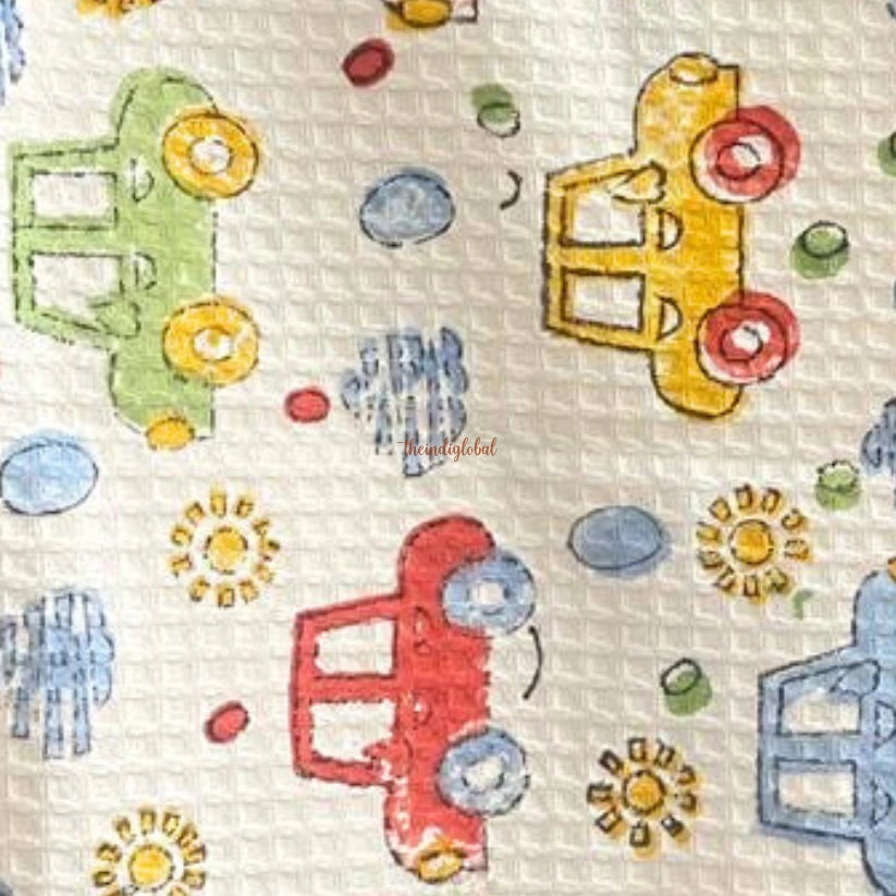 Hand Block Printed Kids Cotton Bath Towel Cars