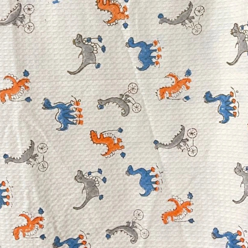 Hand Block Printed Kids Cotton Bath Towel Dino