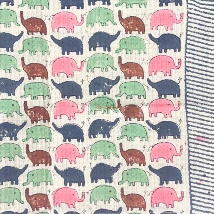 Hand Block Printed Kids Cotton Bath Towel Pink Blue