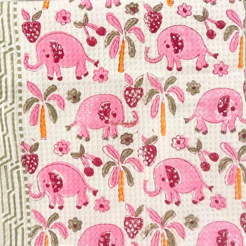 Hand Block Printed Kids Cotton Bath Towel Pink