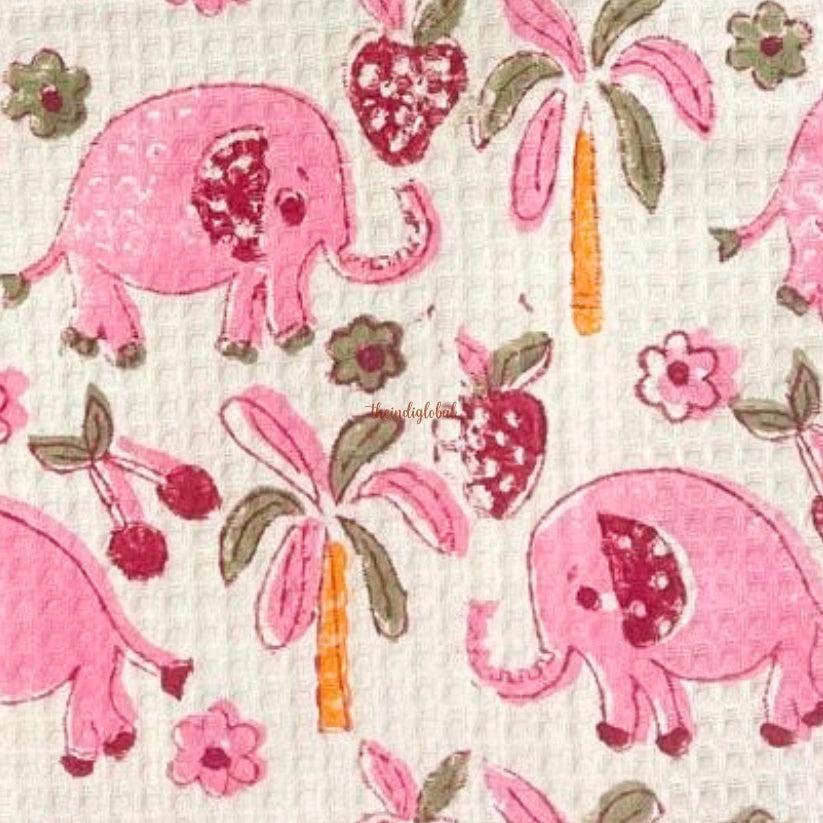 Hand Block Printed Kids Cotton Bath Towel Pink