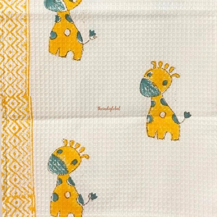 Hand Block Printed Kids Cotton Bath Towel Yellow