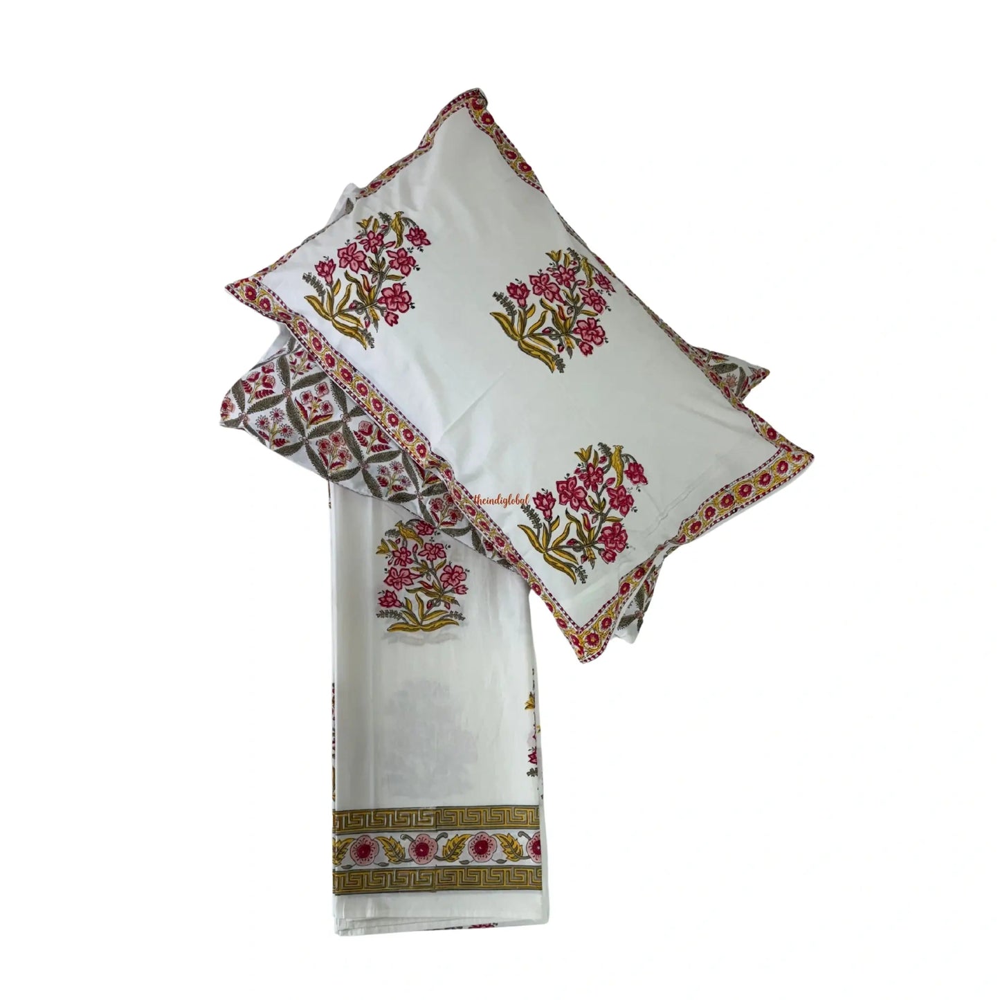 Veda Hand Block Soft Cotton Bedsheet with 2 Pillow Covers Pink