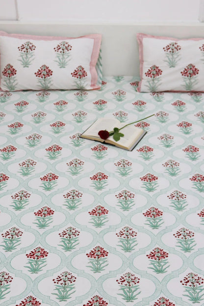 Bagicha Hand Block Soft Cotton Bedsheet with 2 Pillow Covers 90*108 inches Red