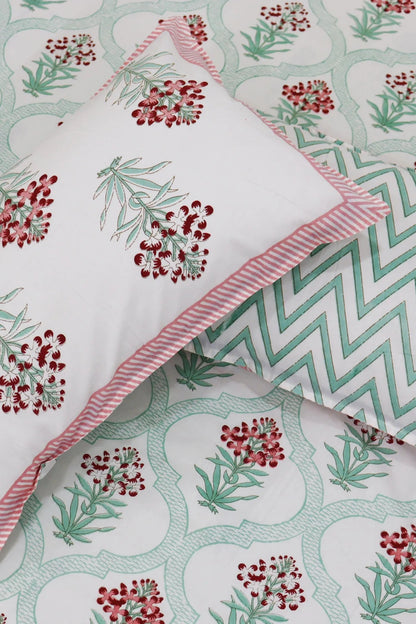 Bagicha Hand Block Soft Cotton Bedsheet with 2 Pillow Covers 90*108 inches Red