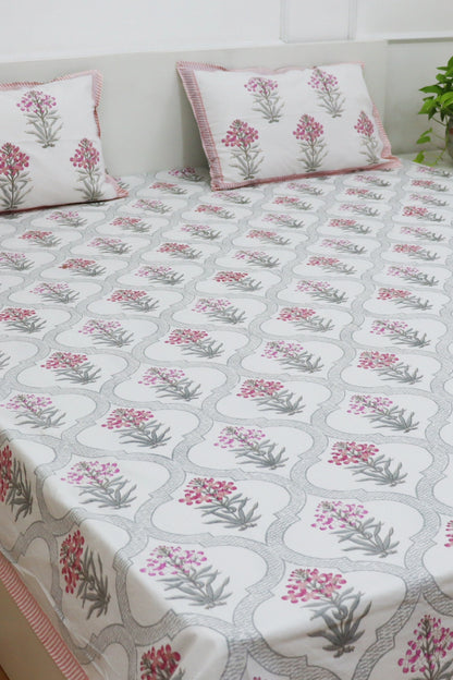 Bagicha Hand Block Soft Cotton Bedsheet with 2 Pillow Covers 90*108 inches Pink