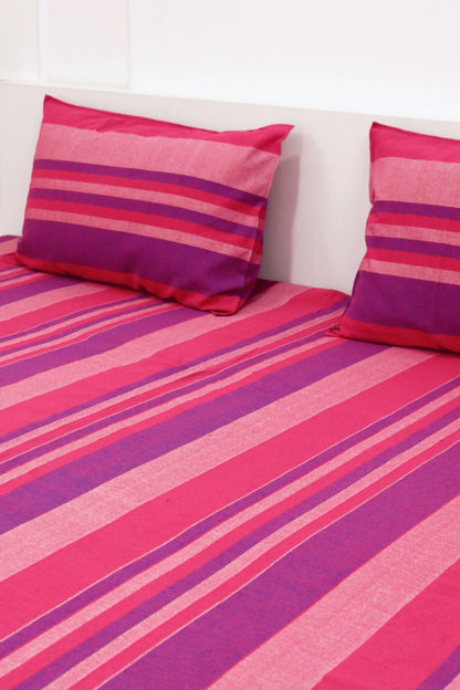 Handloom Cotton Bedsheet with Two Pillow Covers King Size Pink