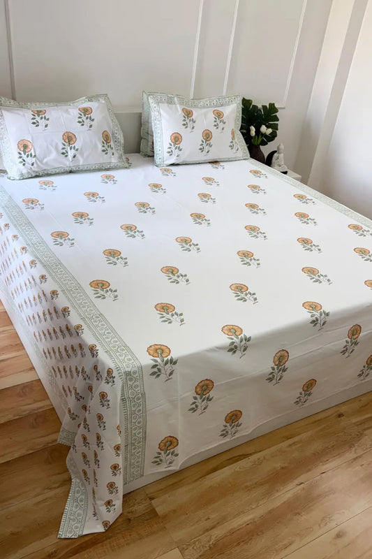Ramya Hand Block Soft Cotton Bedsheet with 2 Pillow Covers 108*108 inches