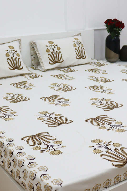 Holytulip Cotton Bedsheet with 2 Pillow Covers King size Mustard