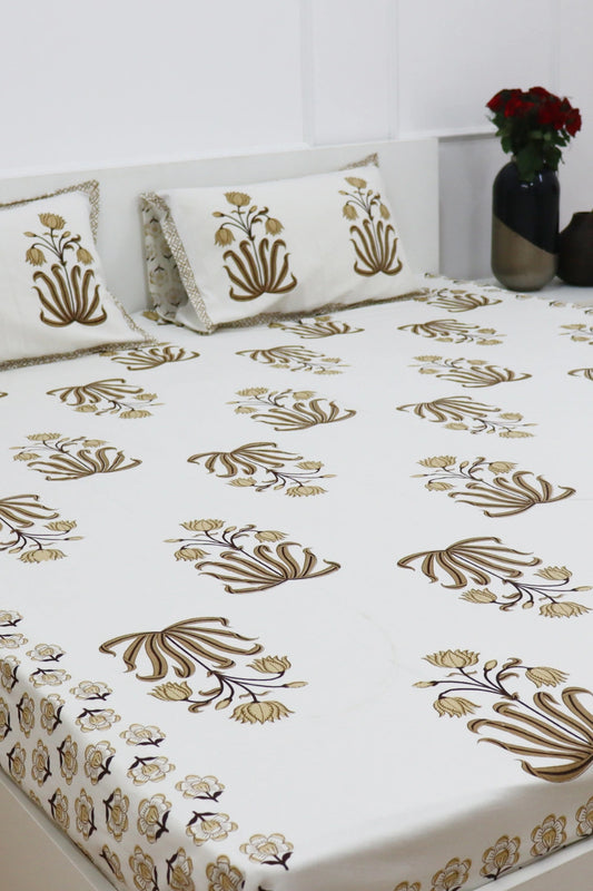 Holytulip Cotton Bedsheet with 2 Pillow Covers King size Mustard