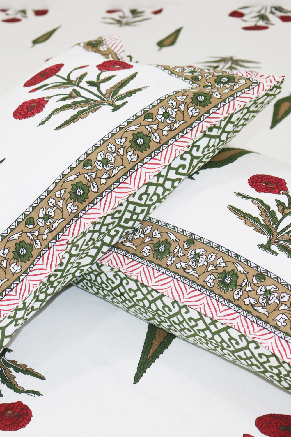 Blushing Poppies Handprinted Bedsheets King Size