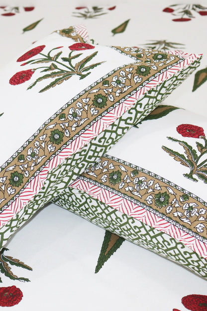 Blushing Poppies Handprinted Bedsheets King Size