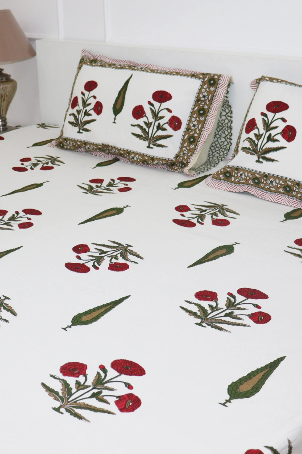 Blushing Poppies Handprinted Bedsheets King Size