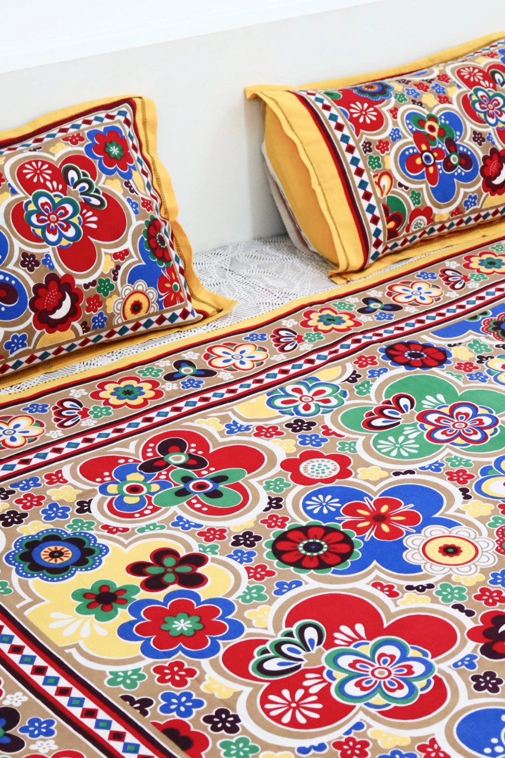 Hand Block Cotton Bedsheet with 2 Pillow Covers Double Bed size Multi Color