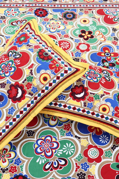 Hand Block Cotton Bedsheet with 2 Pillow Covers Double Bed size Multi Color