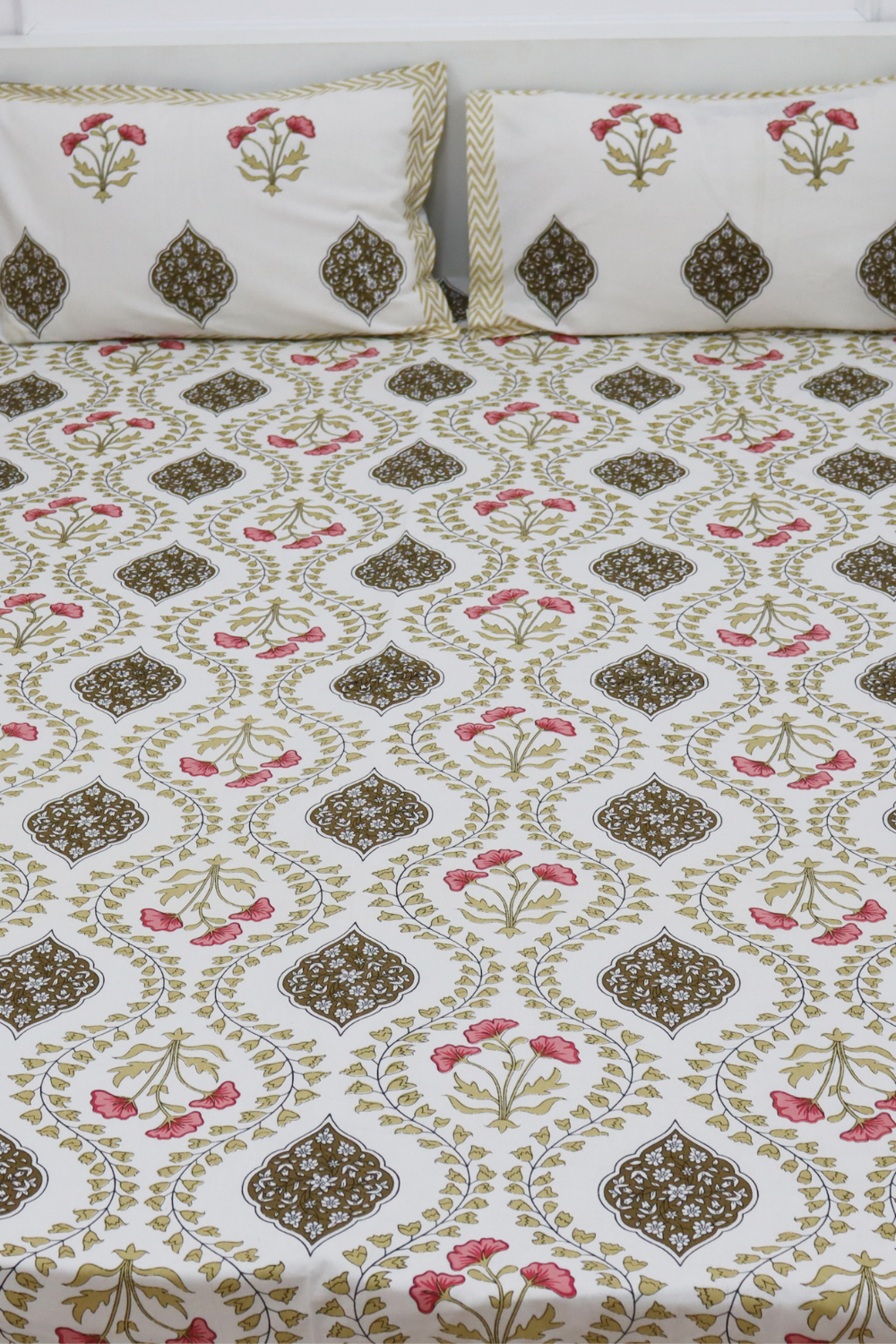 Mughal Garden Cotton Bedsheet with 2 Pillow Covers King size Mustard