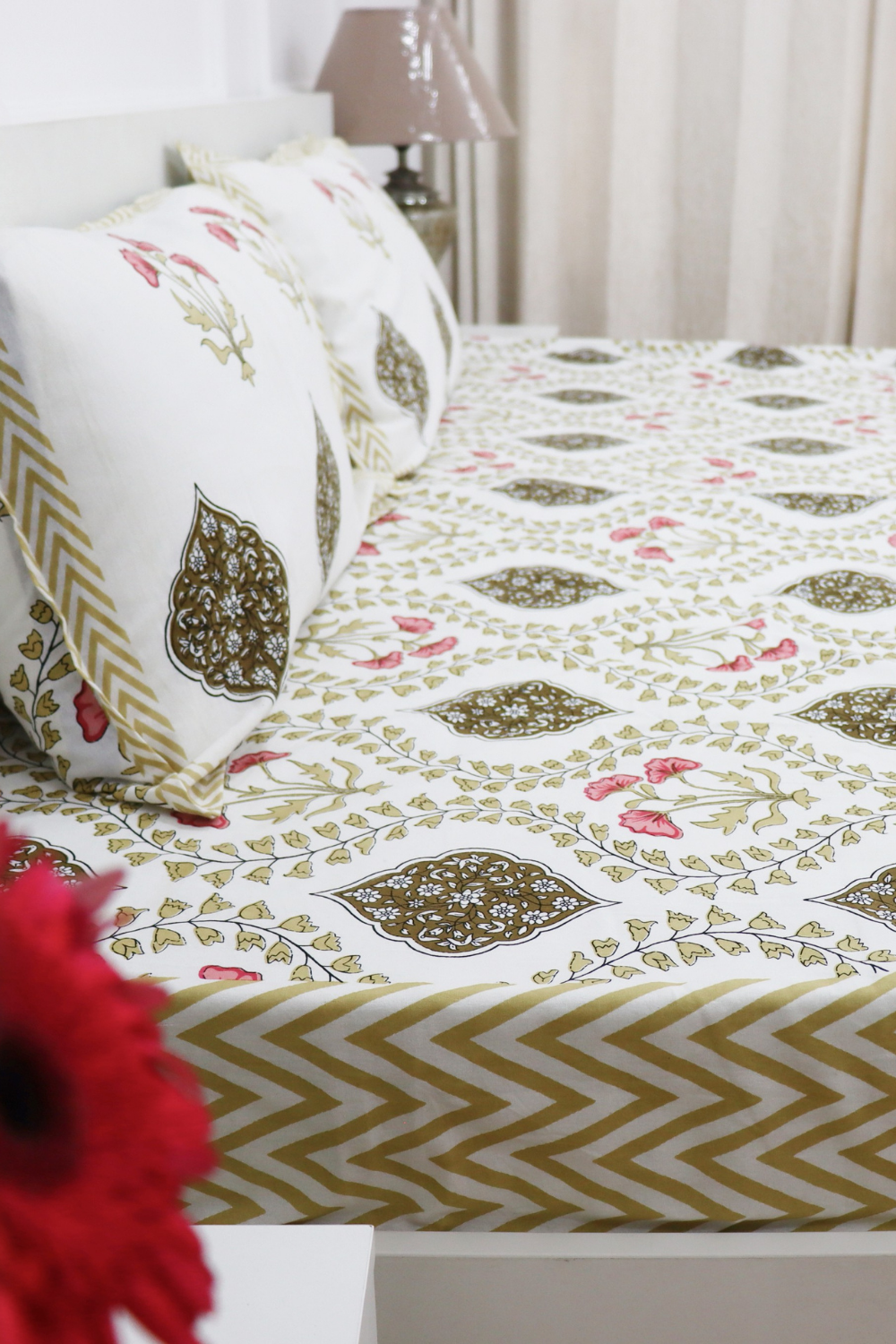 Mughal Garden Cotton Bedsheet with 2 Pillow Covers King size Mustard