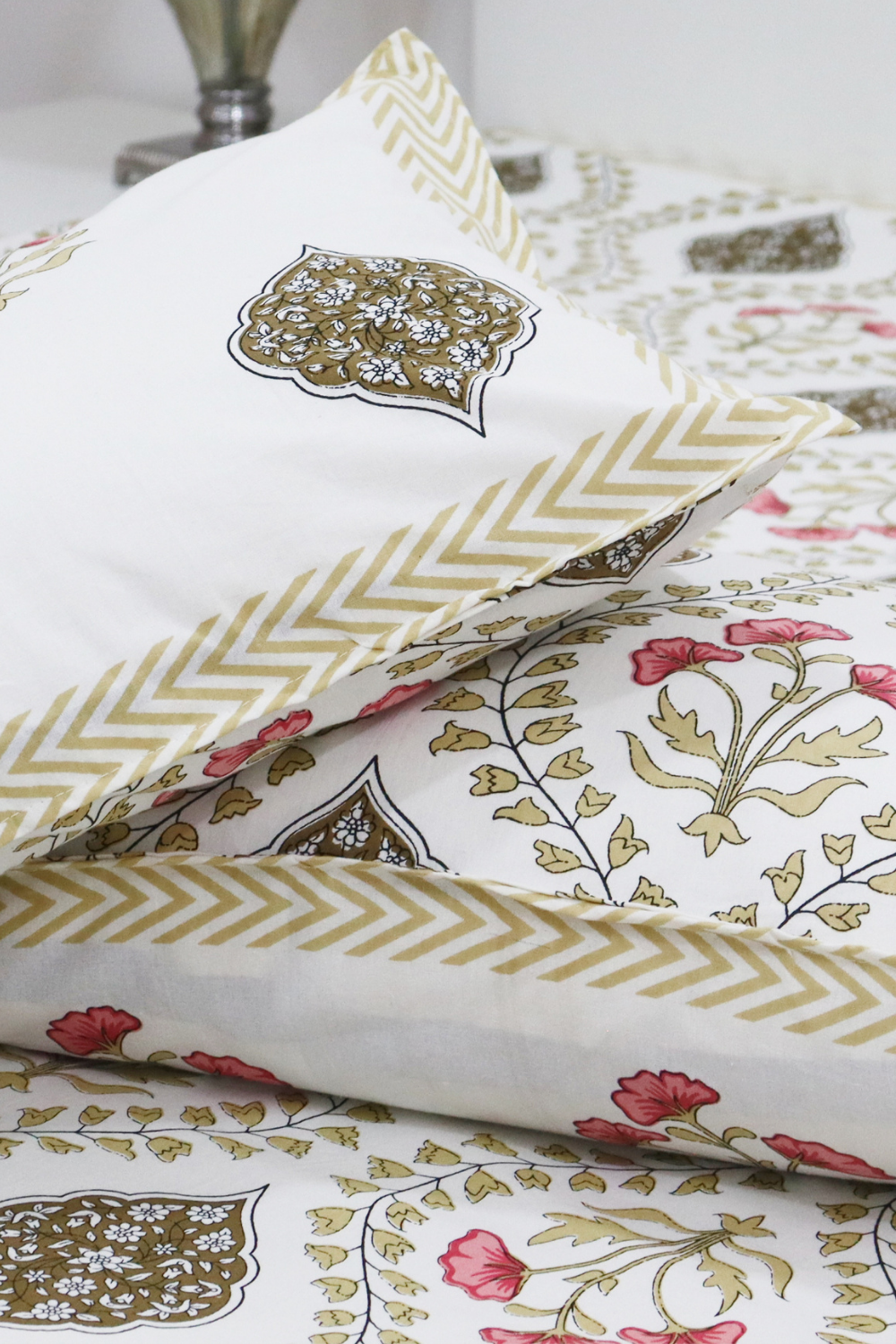 Mughal Garden Cotton Bedsheet with 2 Pillow Covers King size Mustard
