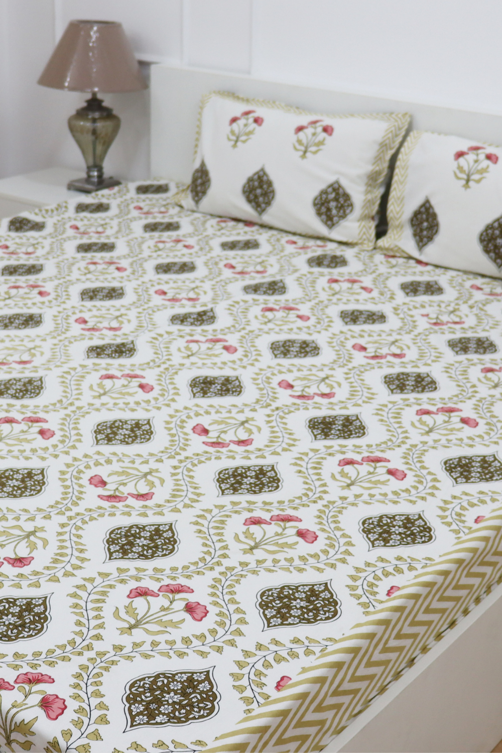 Mughal Garden Cotton Bedsheet with 2 Pillow Covers King size Mustard