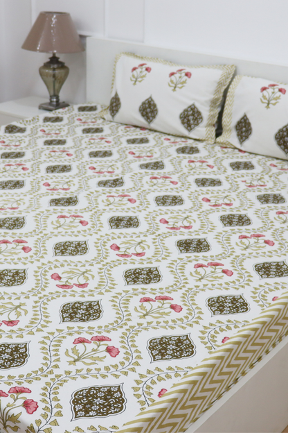 Mughal Garden Cotton Bedsheet with 2 Pillow Covers King size Mustard