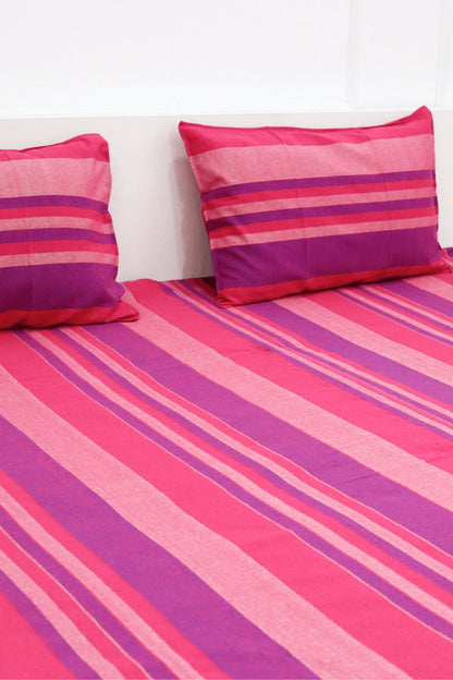 Handloom Cotton Bedsheet with Two Pillow Covers King Size Pink