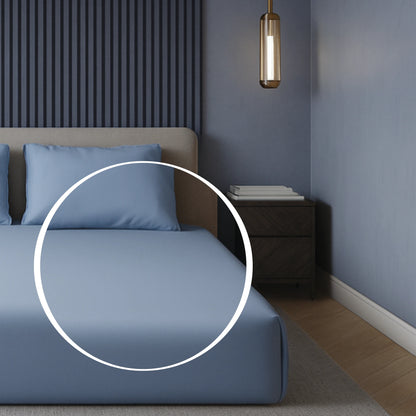 Blue 400TC Percale 100% Cotton Bedsheet Set with Pillow Covers